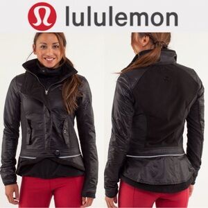 LULULEMON BLACK PEDAL POWER REFLECTIVE CYCLING MOTO ZIP FLOUNCE BACK JACKET